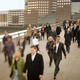 Commuters heading for the City cross the London Bridge.